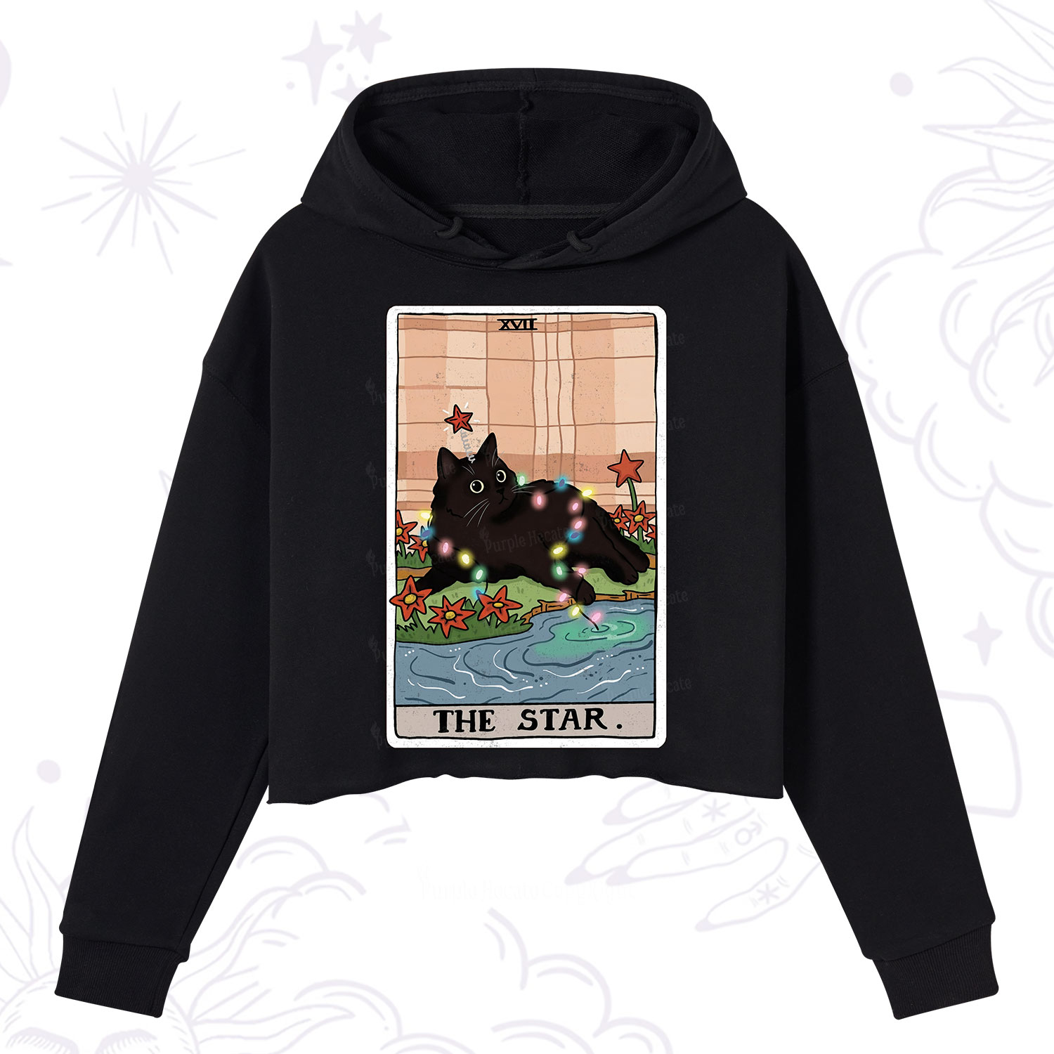 Purplehecate The Star Cat Tarot Card Crop Hoodie