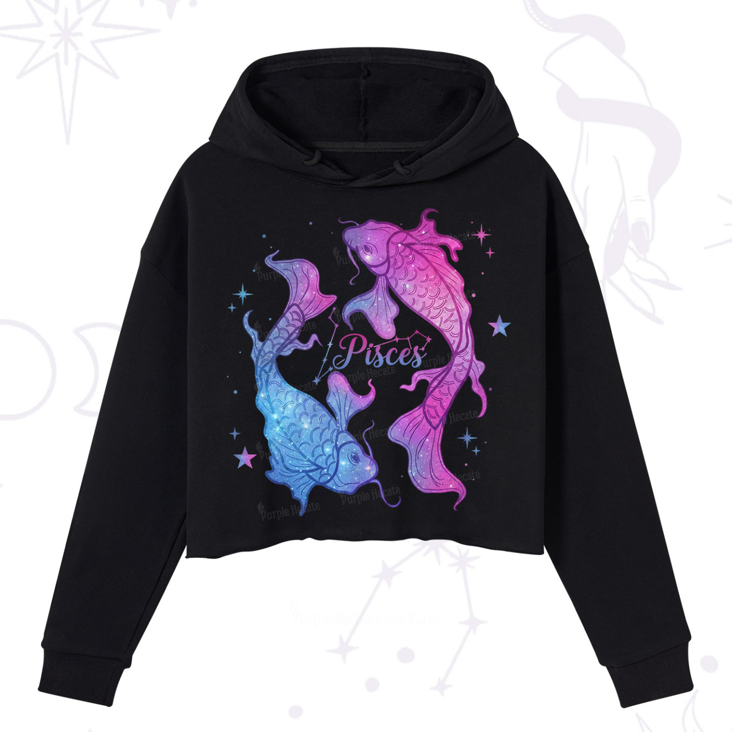 Purplehecate Pisces Zodiac Crop Hoodie