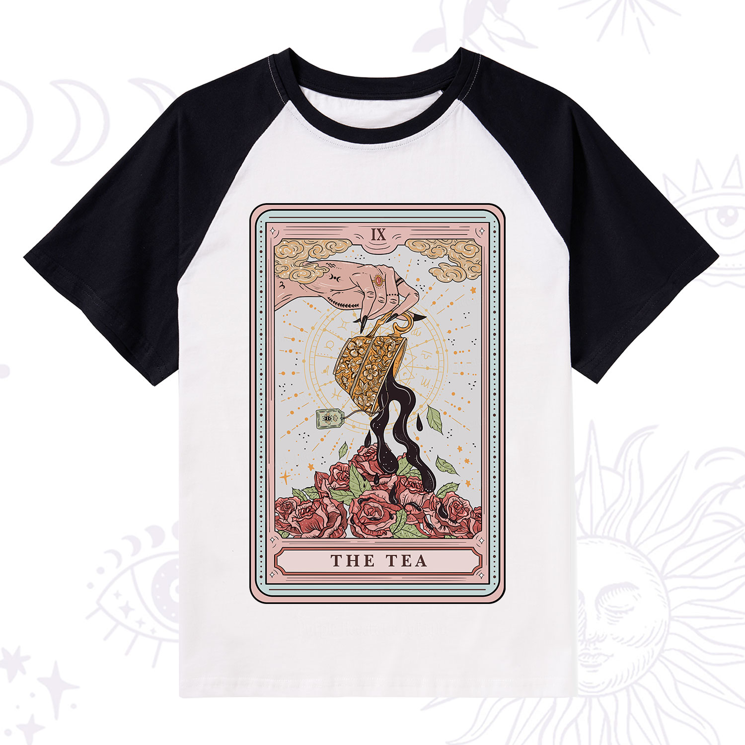 Purplehecate The Tea Food Tarot Raglan Short Sleeve T‑Shirt