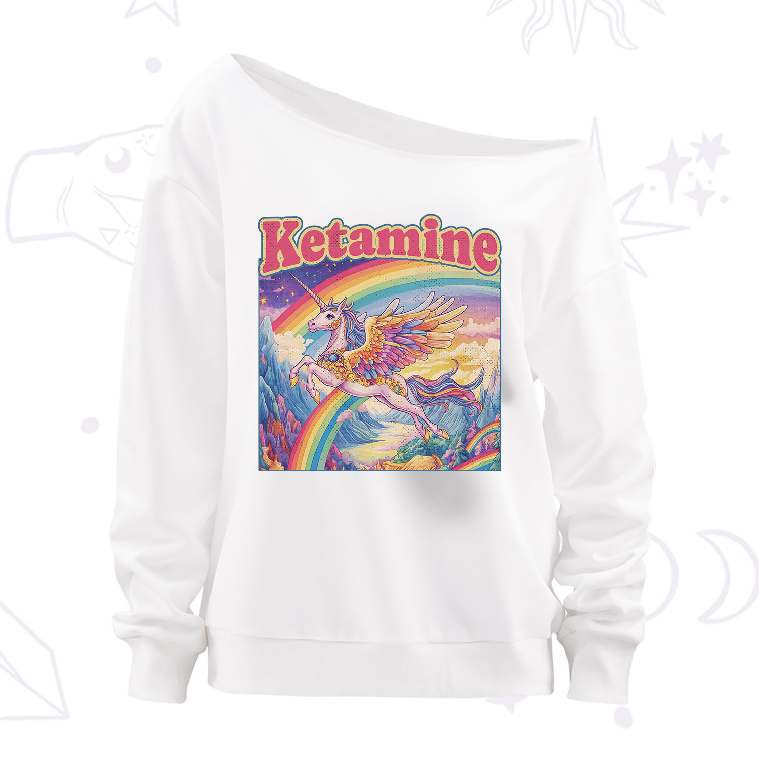 Purplehecate Ketamine Rainbow Unicorn Off The Shoulder Sweatshirt