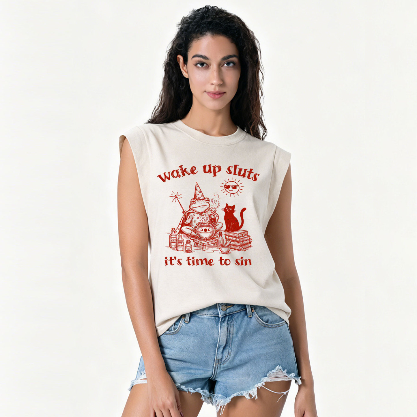 Purplehecate Wake Up Sluts It's Time to Sin Witch Frog Vintage Washed Tank