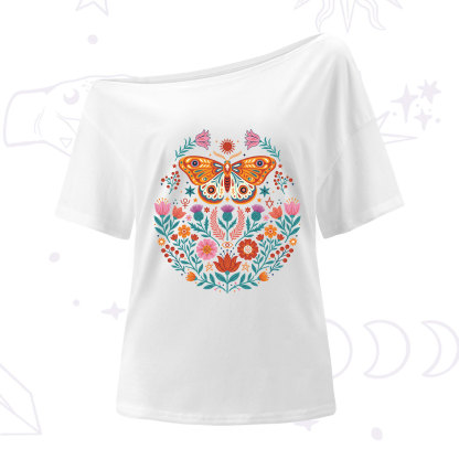 Purplehecate Boho Colorful Celestial Moth One Shoulder T-Shirt
