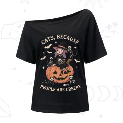 Purplehecate Cats Because People Are Creepy One Shoulder T-Shirt