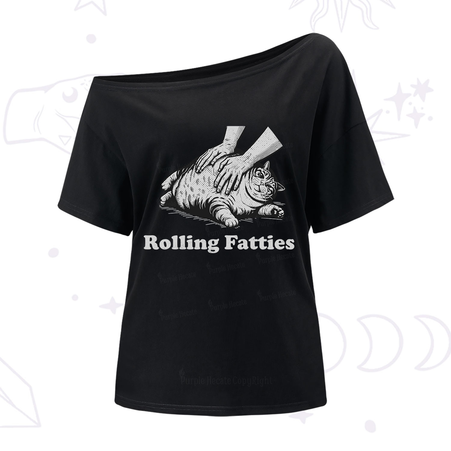 Purplehecate Rolling Fatties Cat One Shoulder T-Shirt