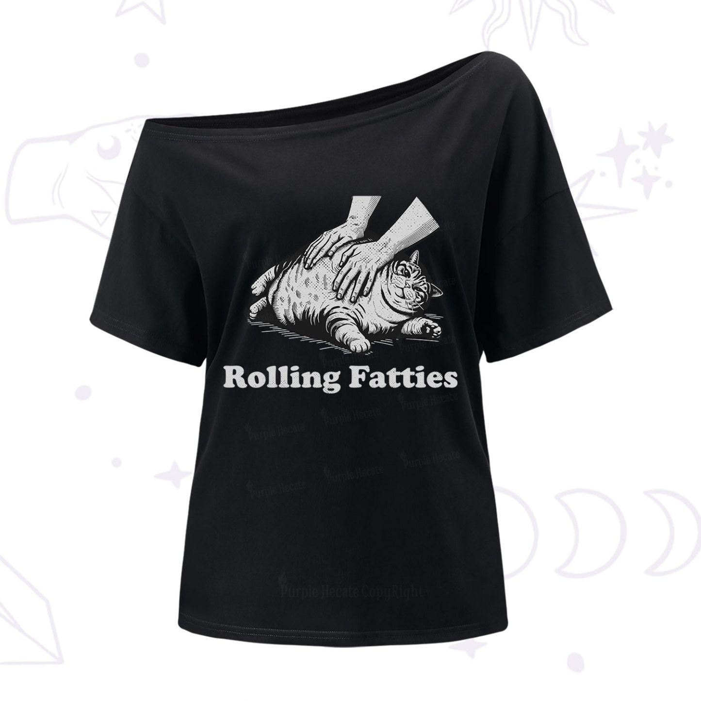 Purplehecate Rolling Fatties Cat One Shoulder T-Shirt