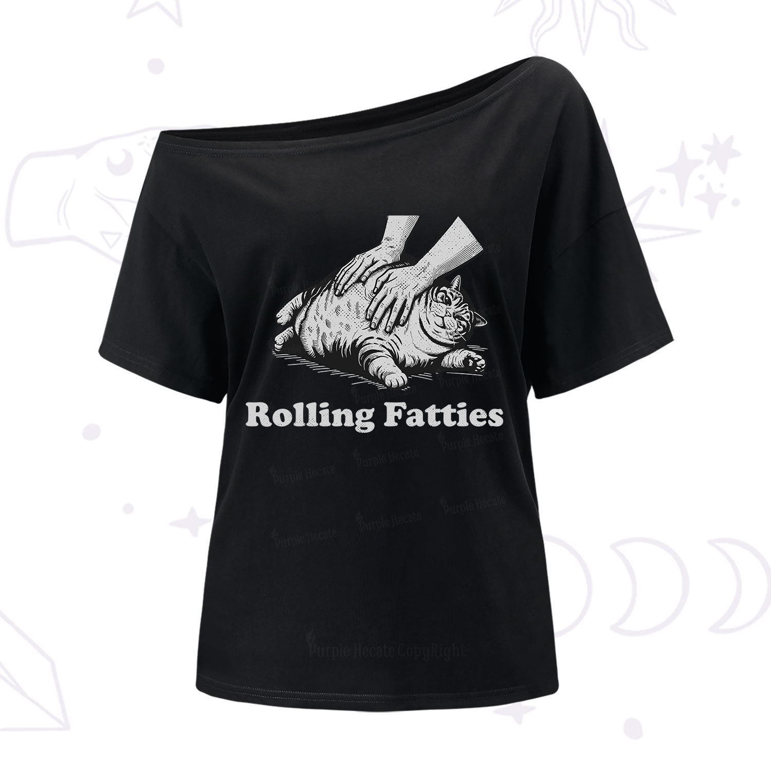 Purplehecate Rolling Fatties Cat One Shoulder T-Shirt