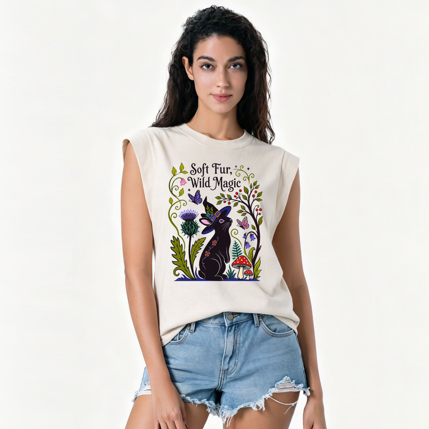Purplehecate Soft Fur Wild Magic Black Bunny Vintage Washed Tank