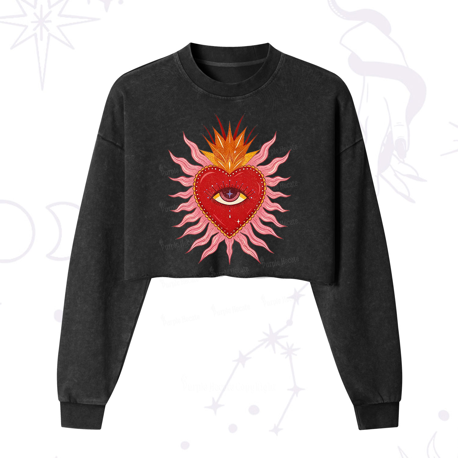 Purplehecate Sacred Flame Heart Cropped Washed Sweatshirt