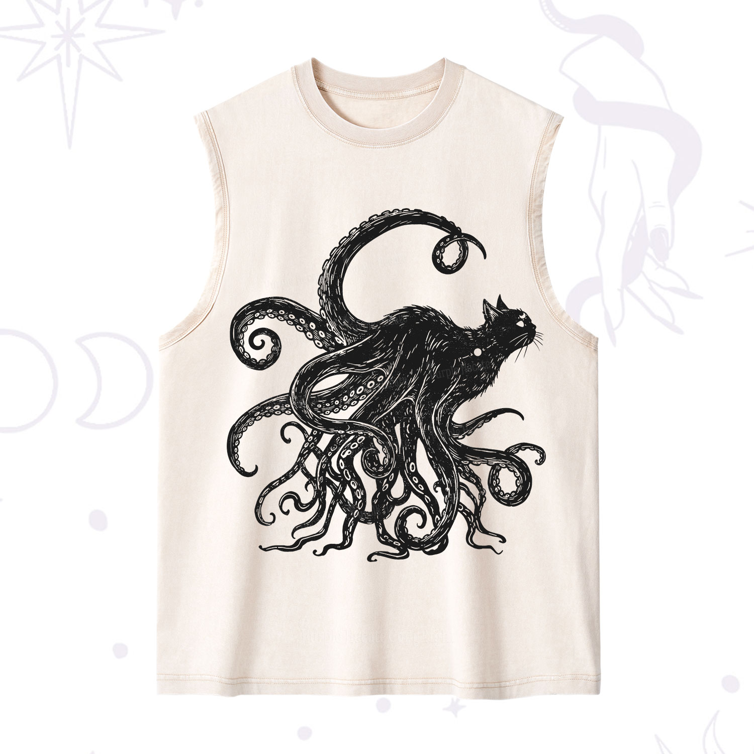 Purplehecate Black Cat with Octopus Tentacles Washed Tank