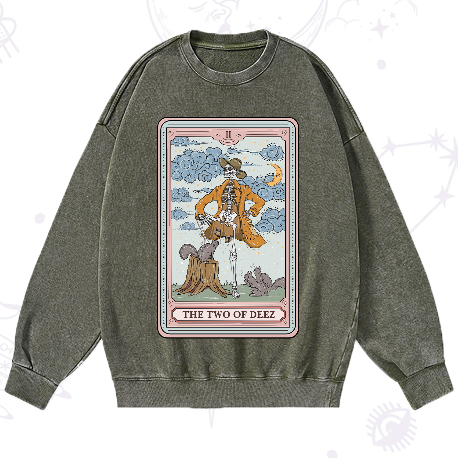 Purplehecate The Two Of Deez Tarot Washed Sweatshirt