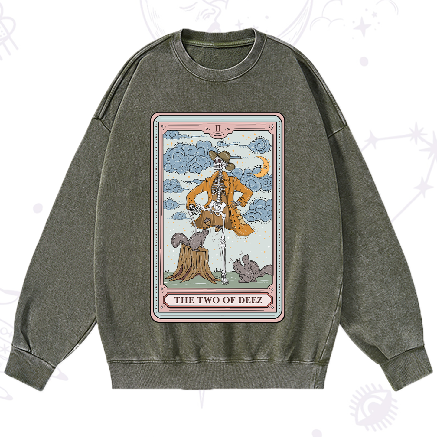 Purplehecate The Two Of Deez Tarot Washed Sweatshirt