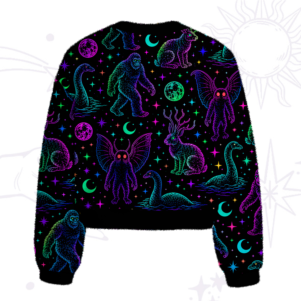 Purplehecate Neon Cryptid Creatures Fuzzy Crewneck Sweater