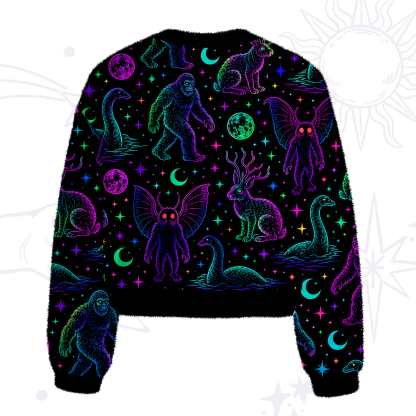 Purplehecate Neon Cryptid Creatures Fuzzy Crewneck Sweater