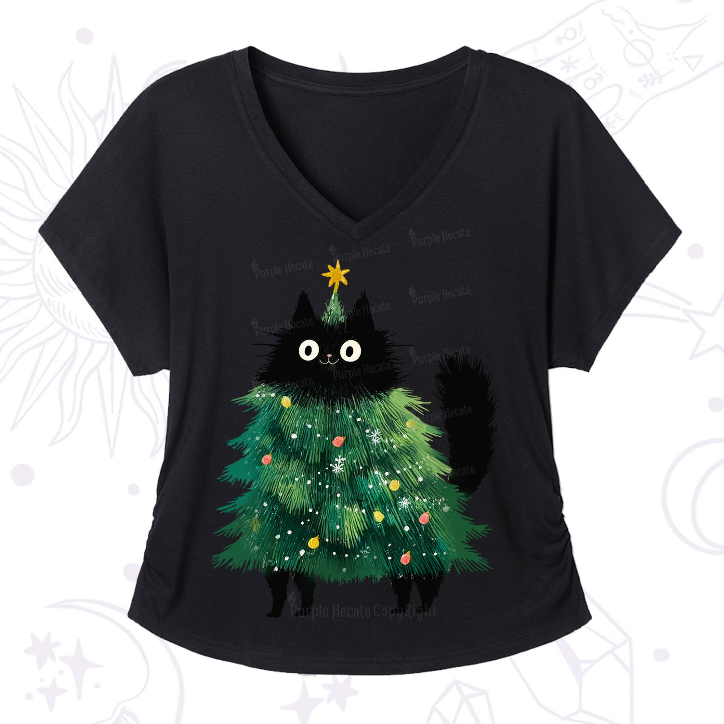 Purplehecate Black Cats Christmas Tree Christmas V-Neck T-Shirt