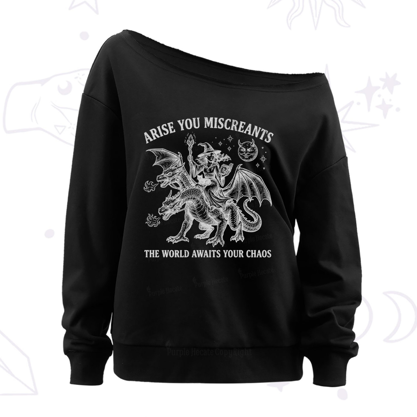 Purplehecate Arise You Miscreants Chaos Rider Witch Off The Shoulder Sweatshirt