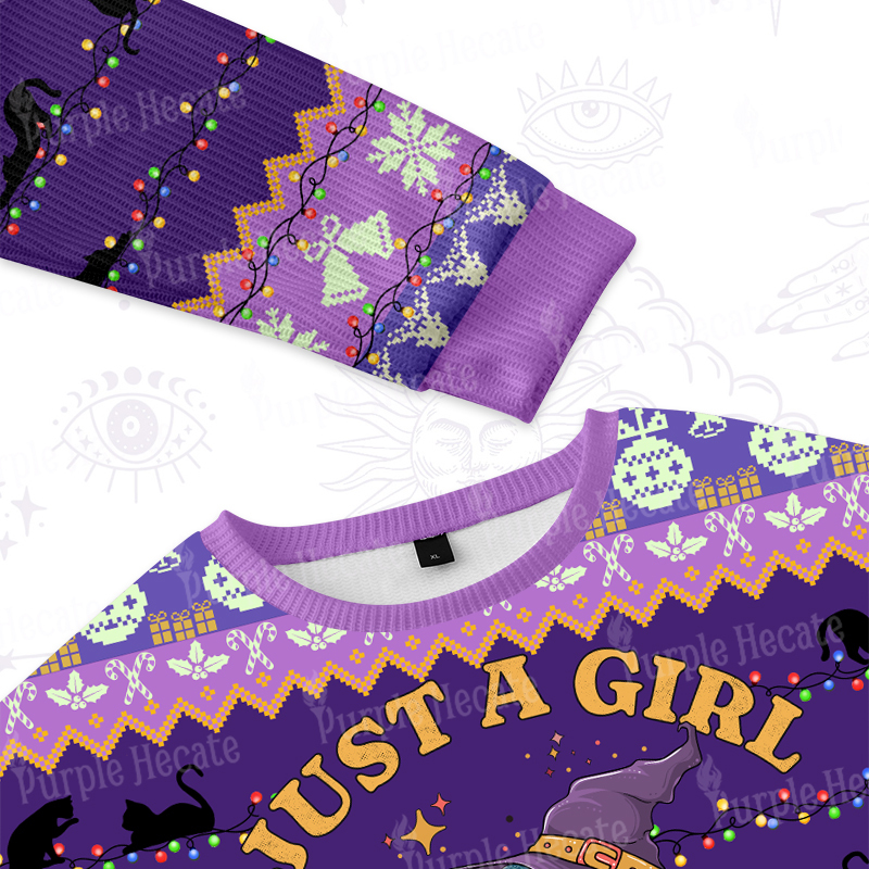 Purplehecate Just A Girl Who Loves Cats Ugly Christmas Sweatshirts