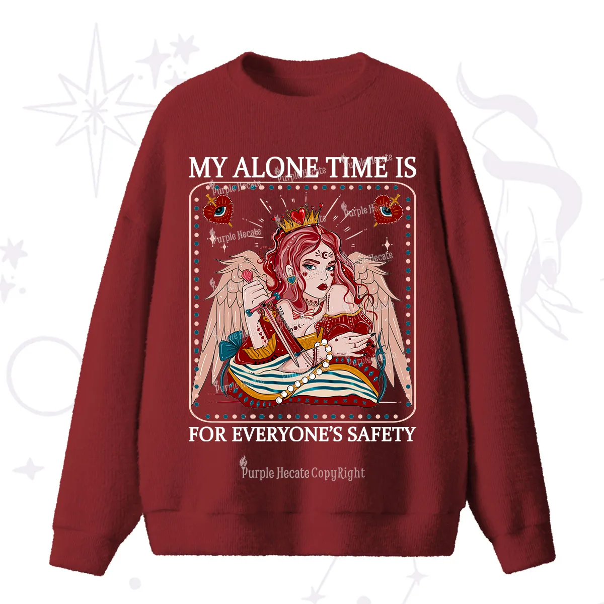 Purplehecate My Alone Time Is For Everyone's Safety Fuzzy Ugly Sweater