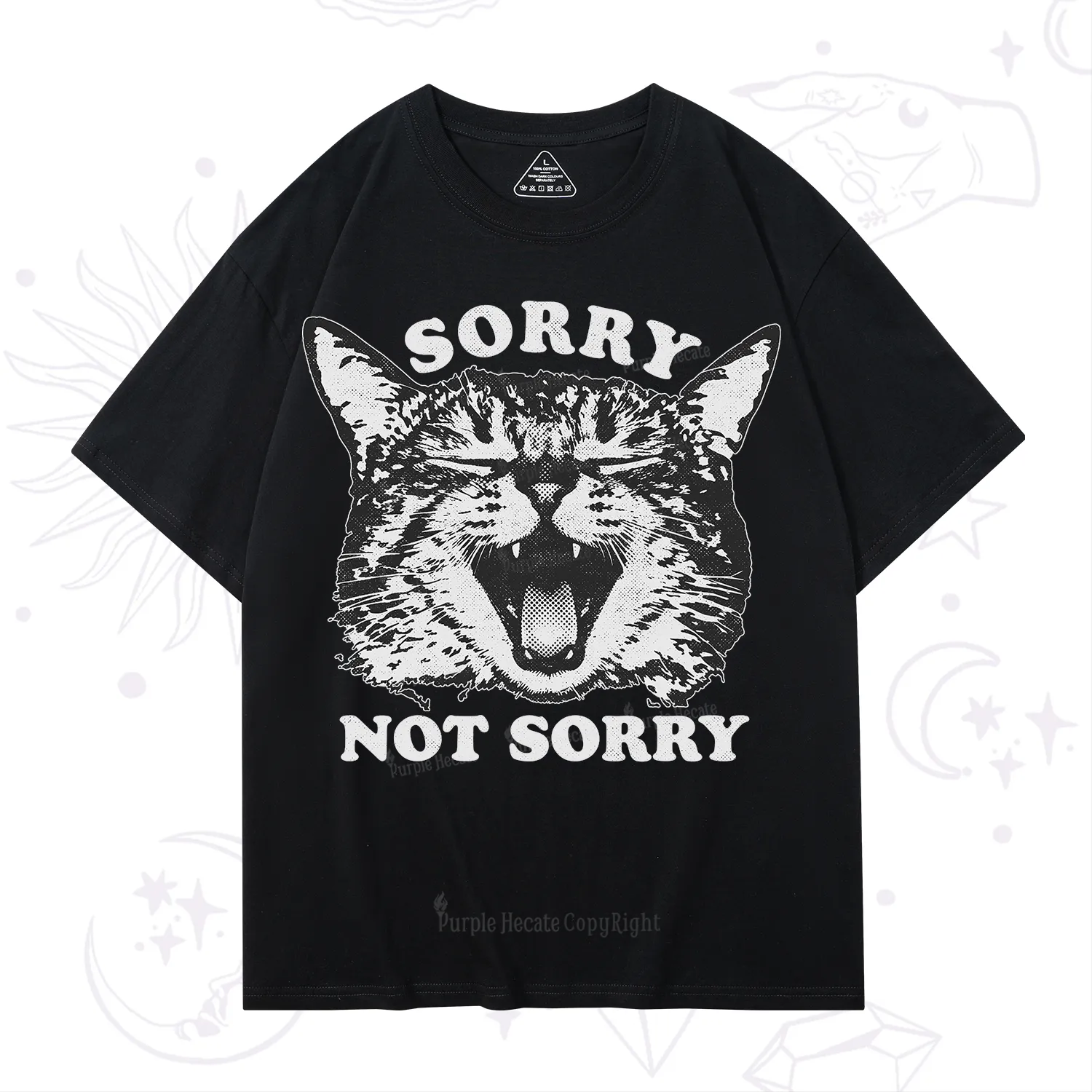 Purplehecate Sorry Not Sorry Funny Cat T-Shirt