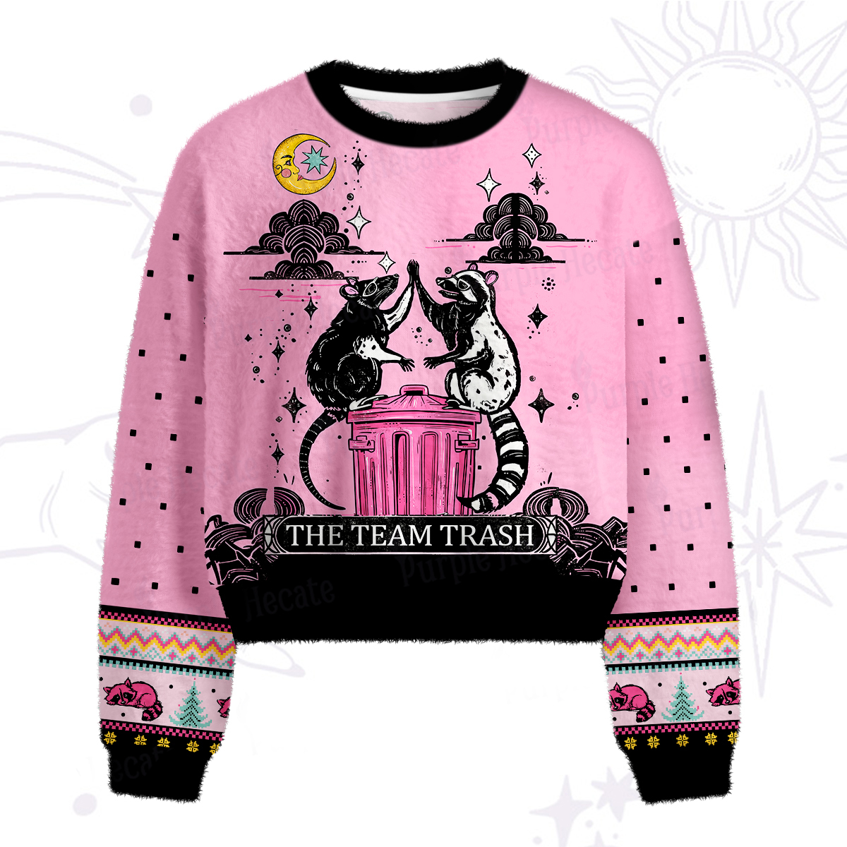 Purplehecate The Team Trash Opossum Tarot Fuzzy Crewneck Sweater