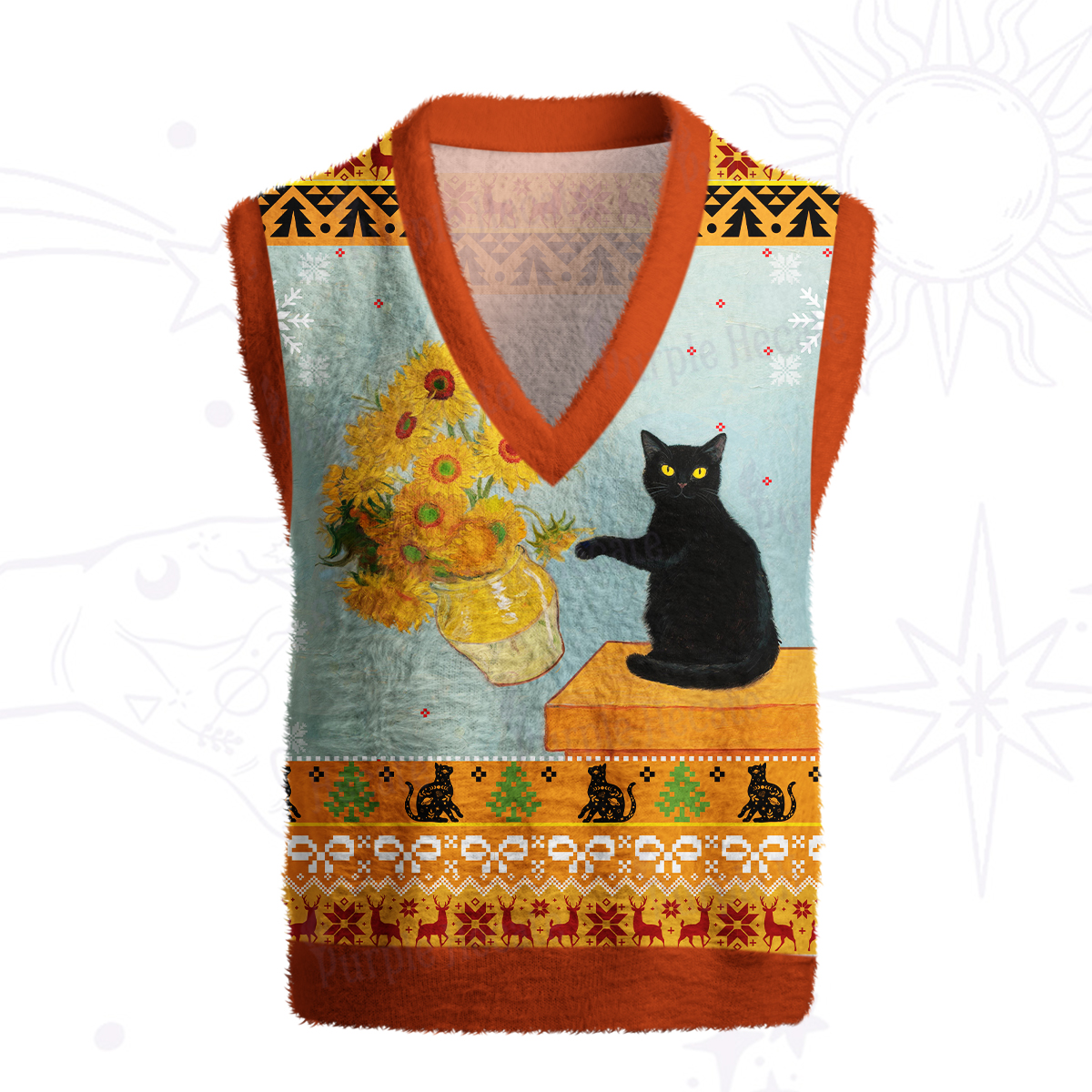 Purplehecate Sunflower Cat Ugly Sweater Vest