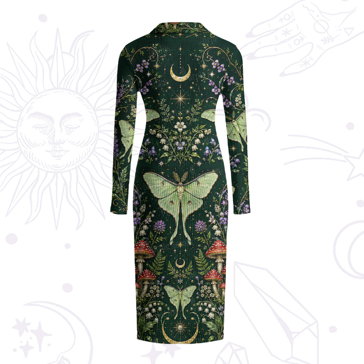 Purplehecate Moonlit Forest Moth Magic Ribbed Knit Dress