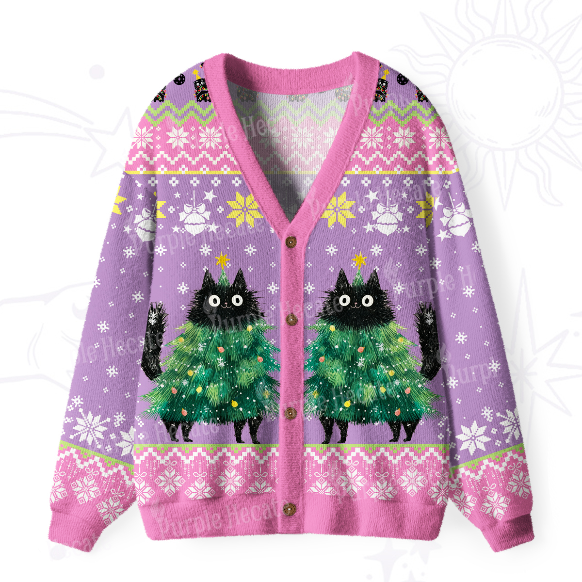 Purplehecate Funny Black Cat in Tree Ugly Cardigan Sweaters