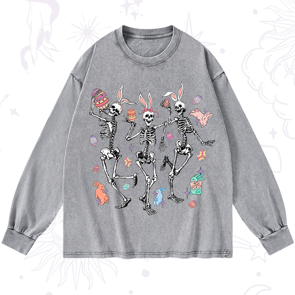 Purplehecate Easter Bunny Skeleton Washed Long Sleeve Shirt