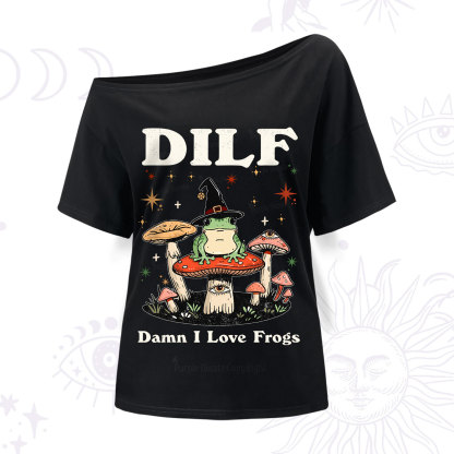 Purplehecate Dilf Damn I Love Frogs One Shoulder T-Shirt