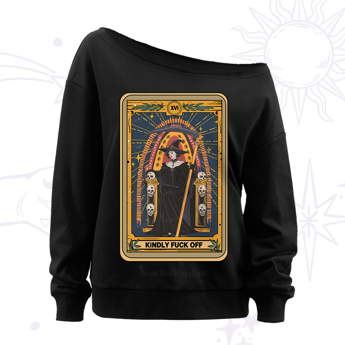Purplehecate The Kindly Fuck Off Tarot Off The Shoulder Sweatshirt