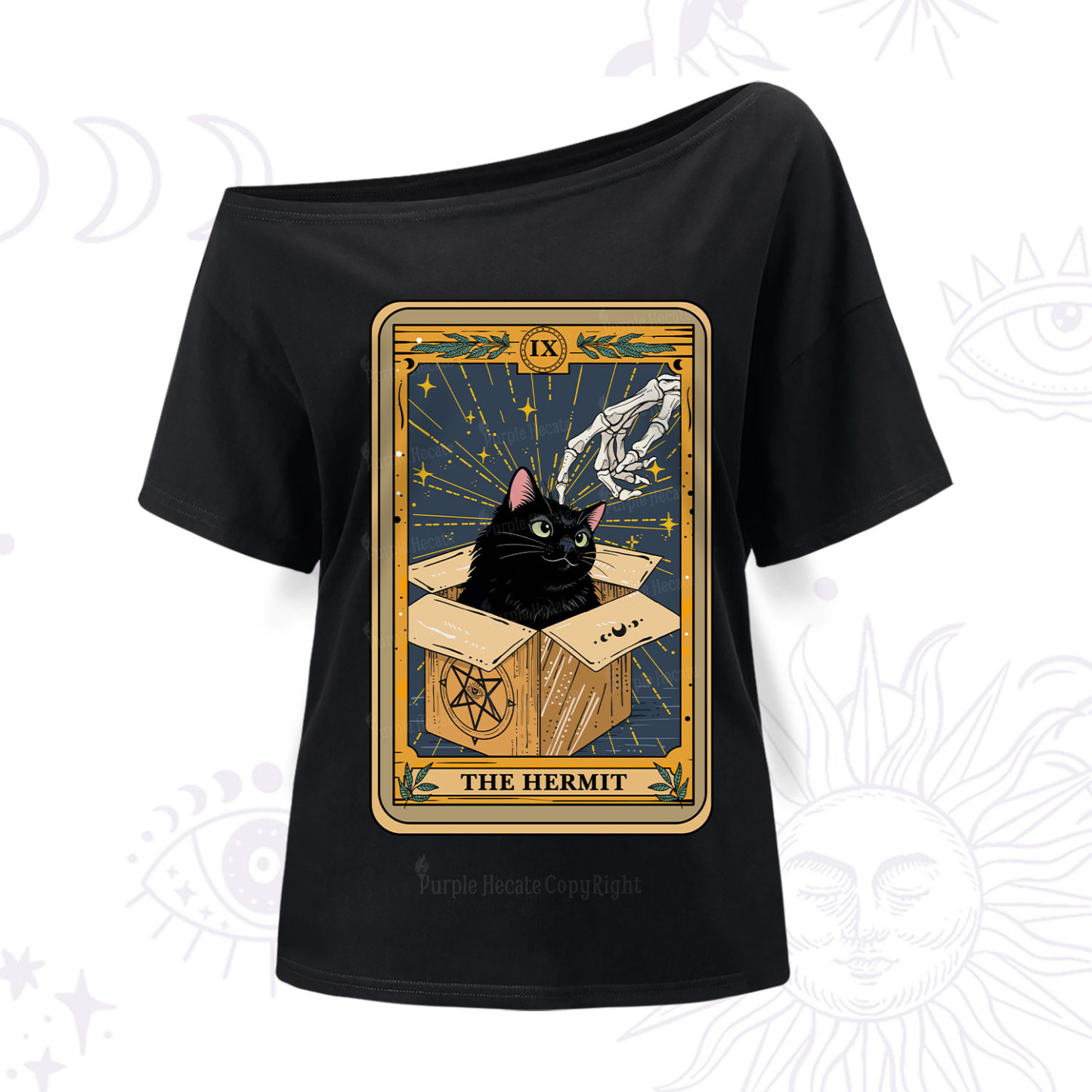 Purplehecate The Hermit Cat Tarot One Shoulder T-Shir