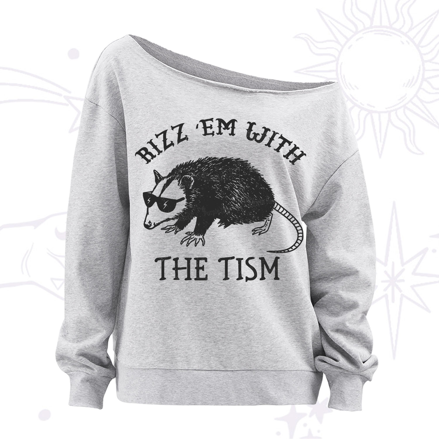 Purplehecate Rizz Em With The Tism Opossum Off The Shoulder Sweatshirt