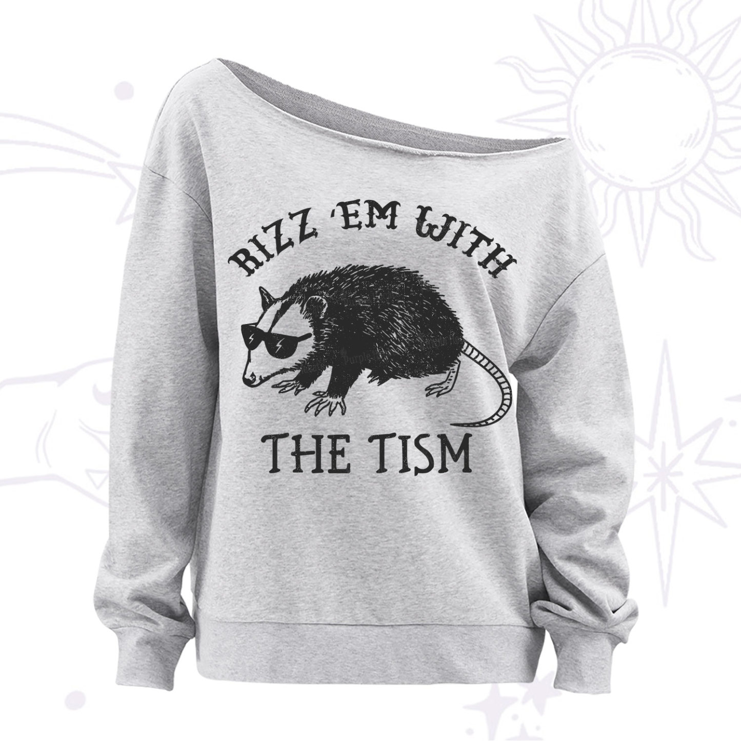 Purplehecate Rizz Em With The Tism Opossum Off The Shoulder Sweatshirt