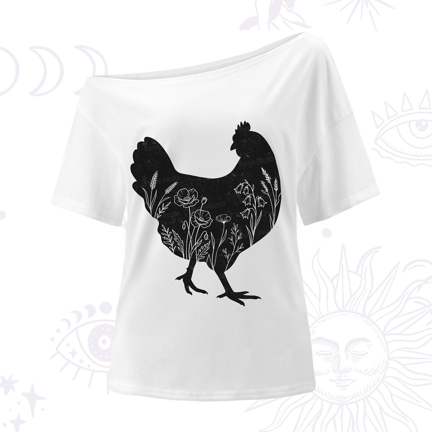 Purplehecate Floral Chicken One Shoulder T-Shirt