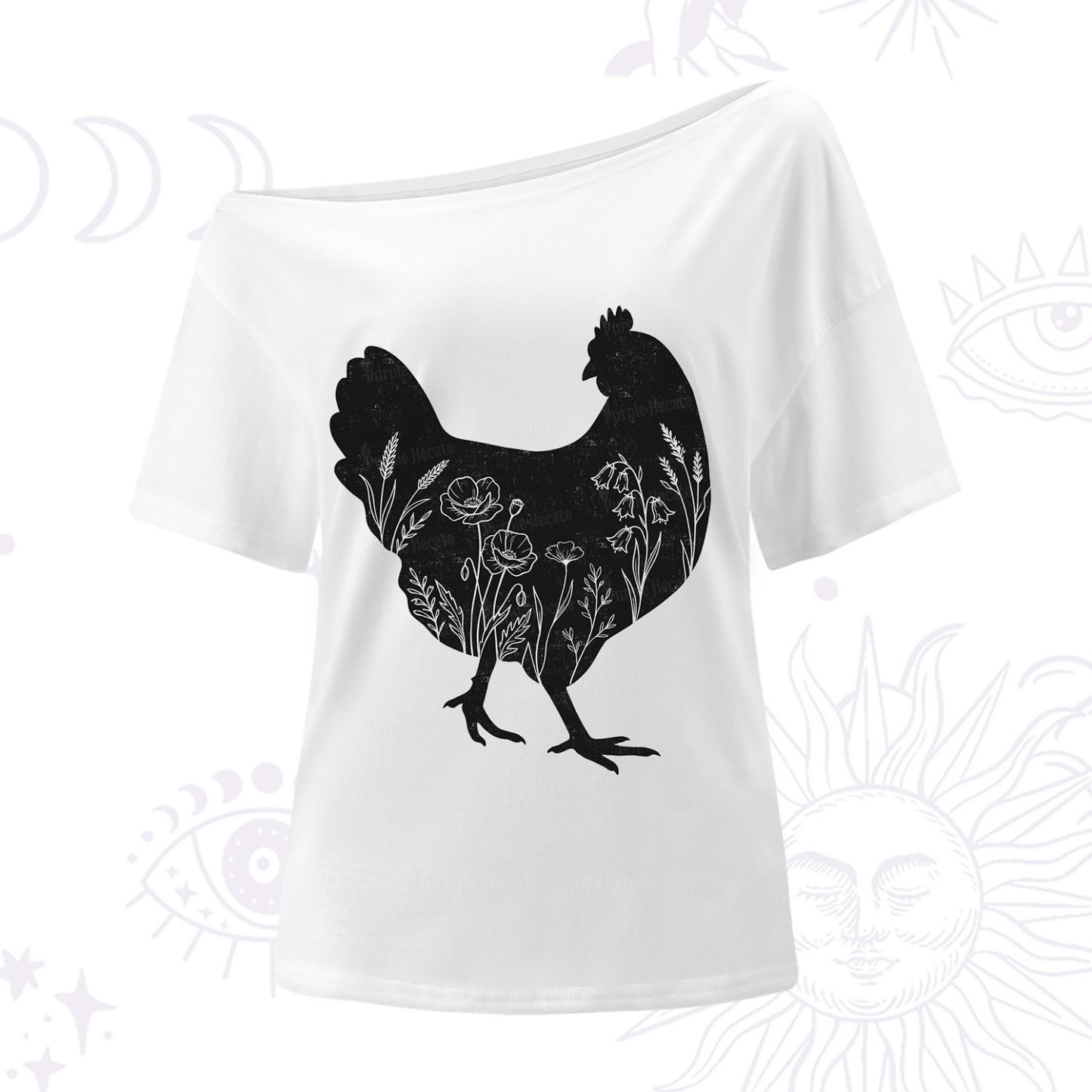 Purplehecate Floral Chicken One Shoulder T-Shirt