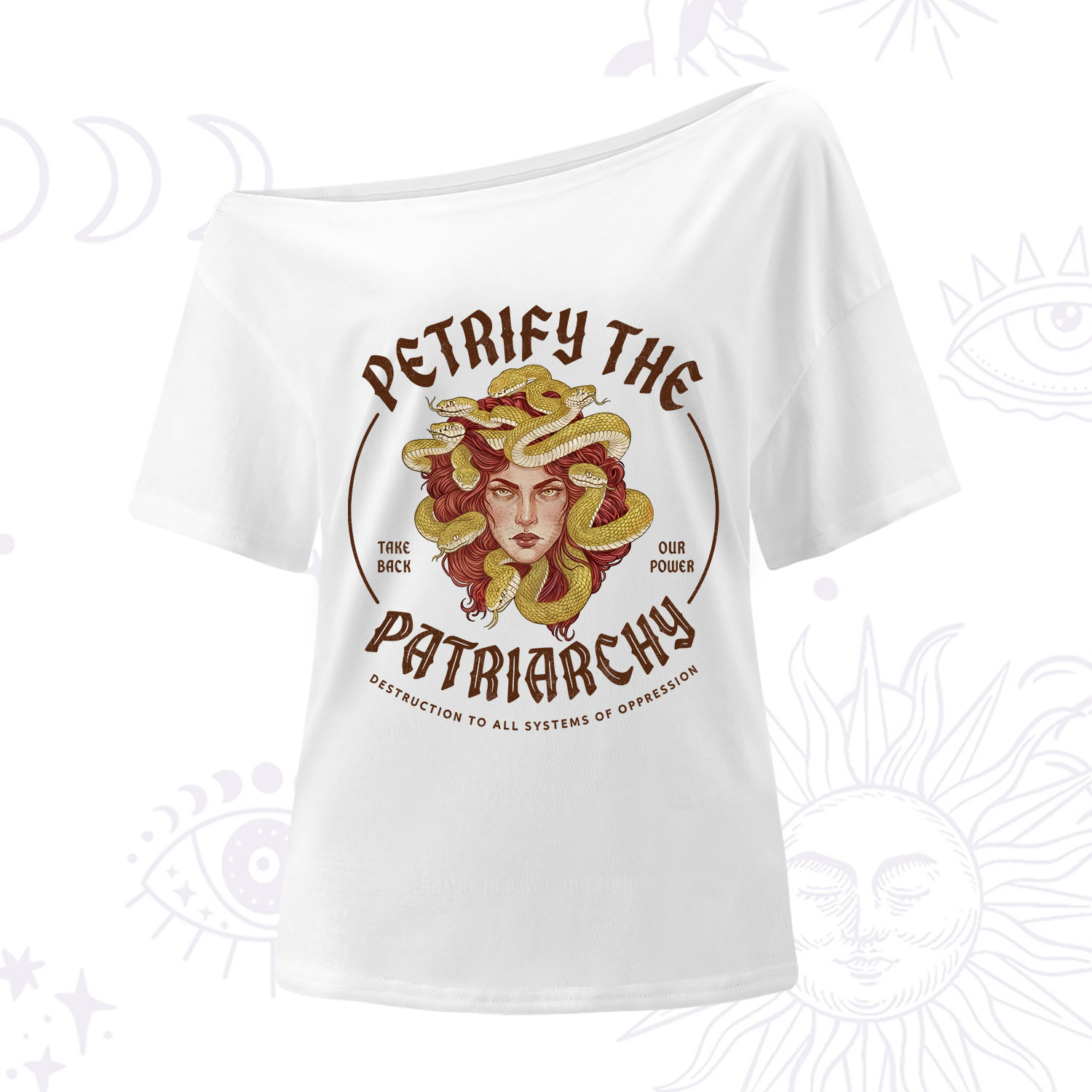 Purplehecate Petrify Patriarchy Medusa One Shoulder T-Shirt