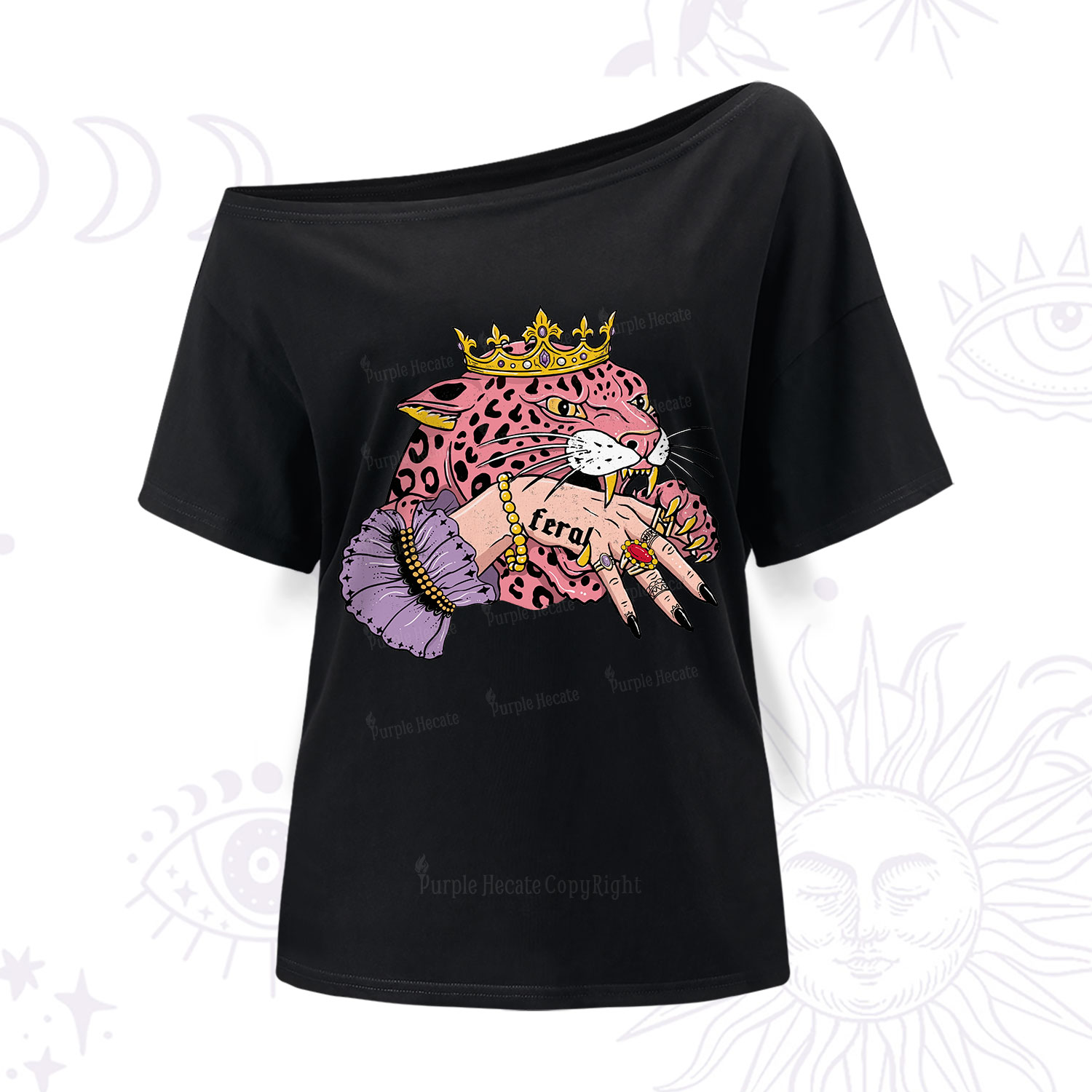 Purplehecate Feral Queen Pink Leopard One Shoulder T-Shirt
