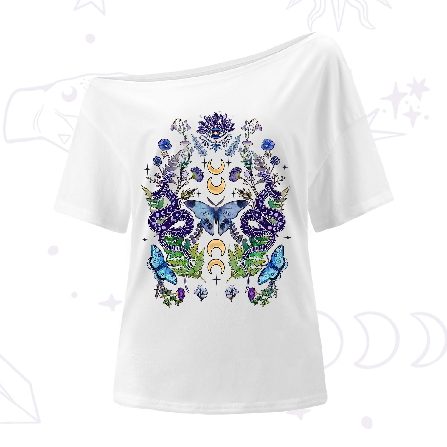 Purplehecate Moon Moth Witchery One Shoulder T-Shirt