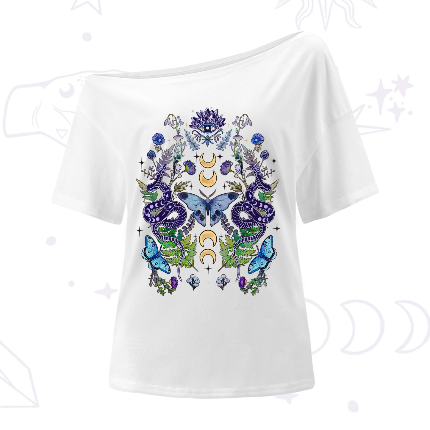 Purplehecate Moon Moth Witchery One Shoulder T-Shirt