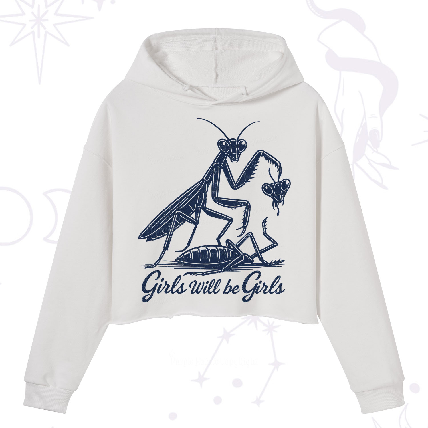 Purplehecate Girls Will Be Girls Praying Mantis Crop Hoodie