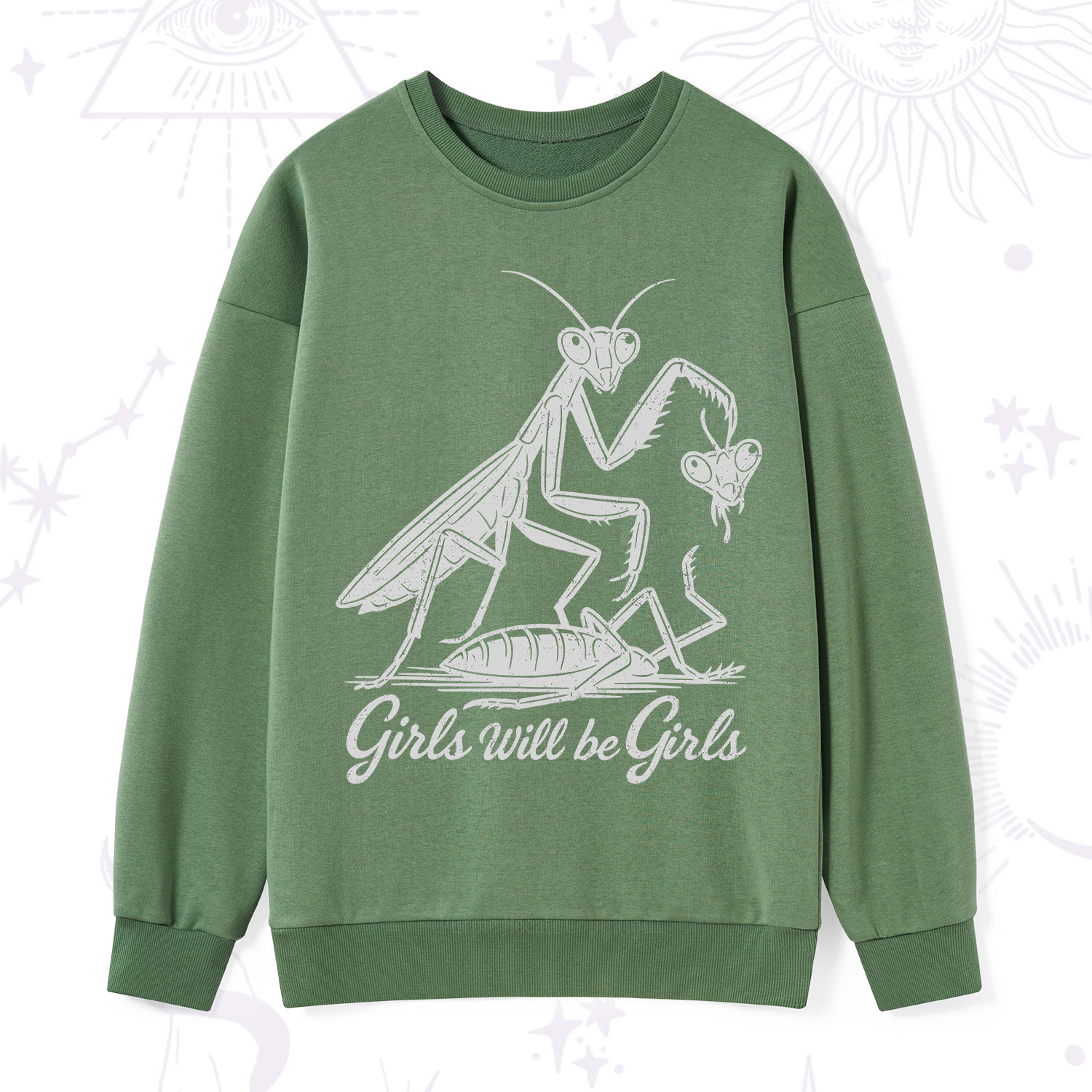 Purplehecate Girls Will Be Girls Praying Mantis Sweatshirt