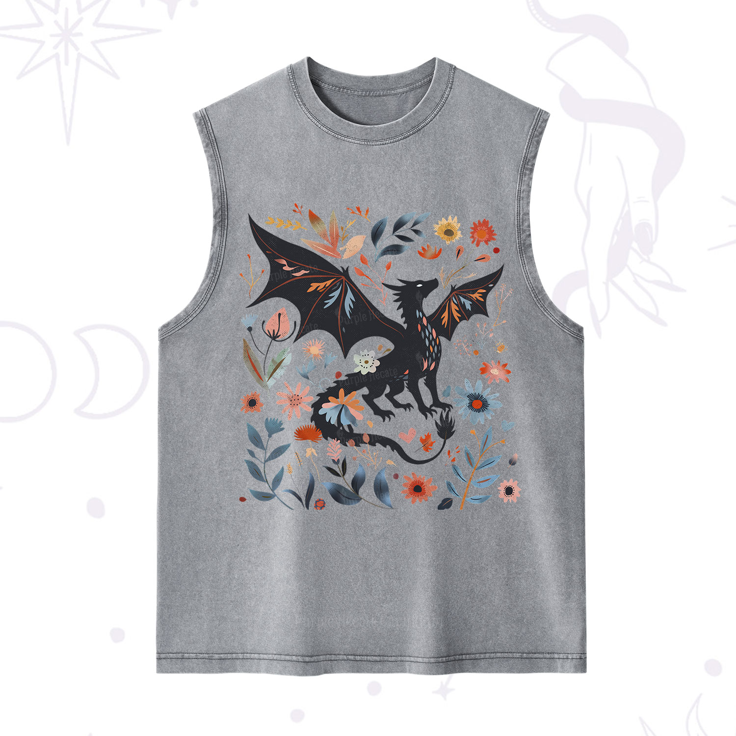 Purplehecate Vintage Fantasy Wyvern Bookish Washed Tank