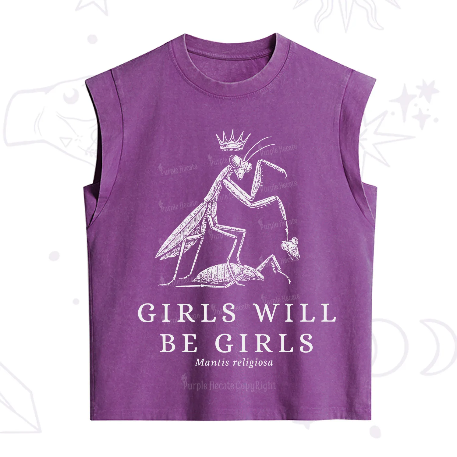 Purplehecate Girls Will Be Girls Funny Praying Mantis Vintage Washed Tank