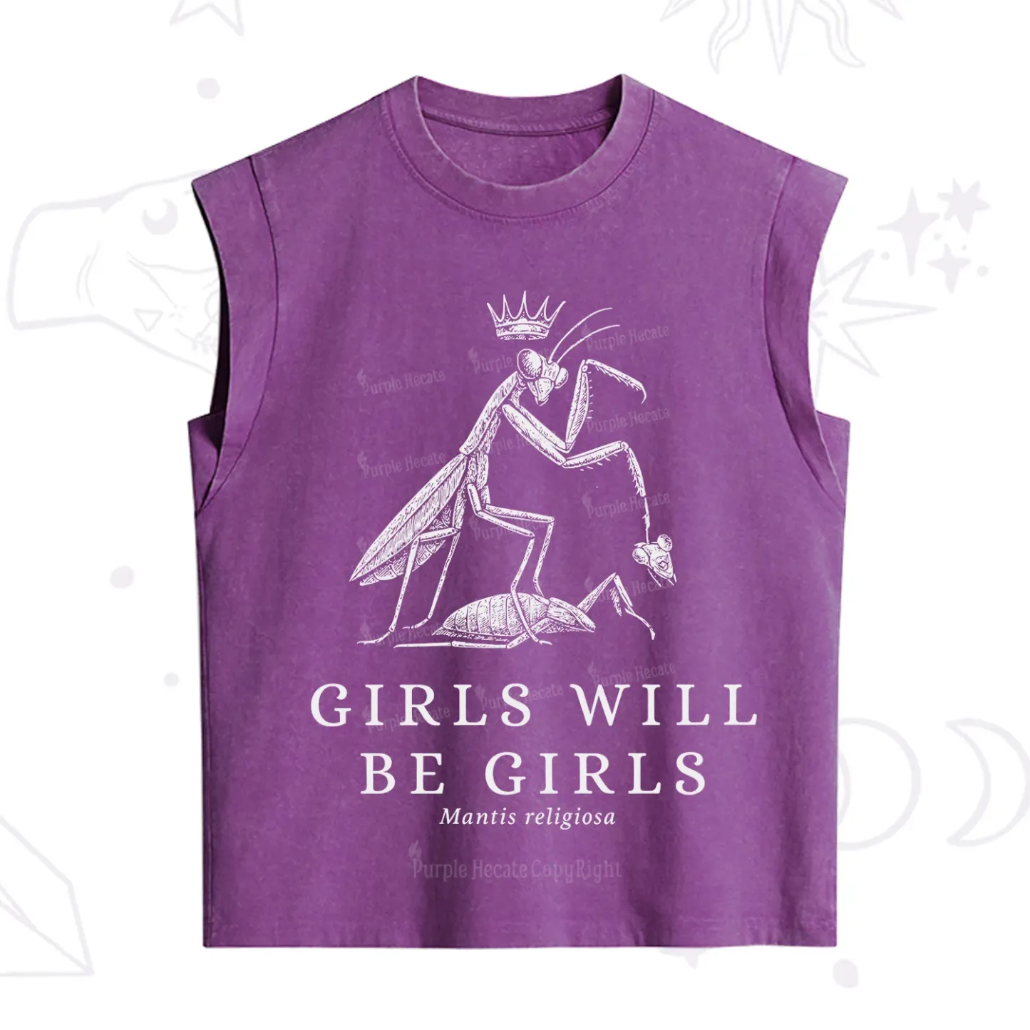 Purplehecate Girls Will Be Girls Funny Praying Mantis Vintage Washed Tank