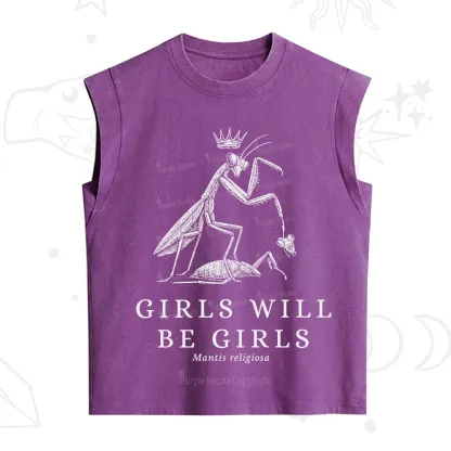 Purplehecate Girls Will Be Girls Funny Praying Mantis Vintage Washed Tank