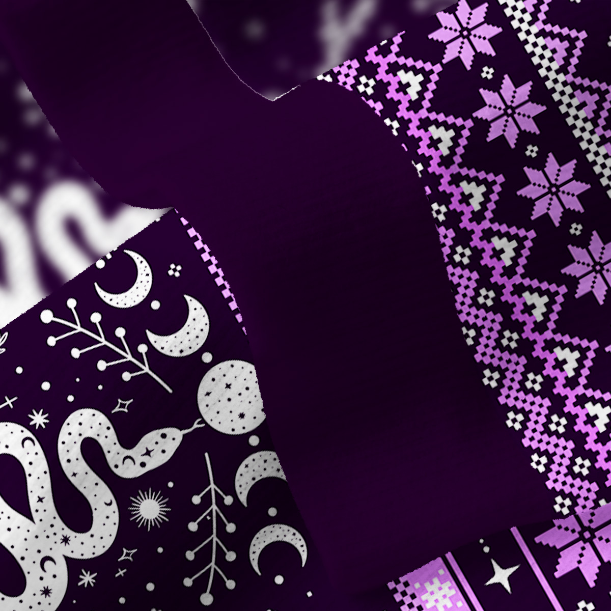 Purplehecate Snake And Moon Phase Fuzzy Ugly Christmas Sweatshirt