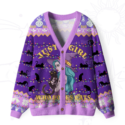 Purplehecate Just A Girl Who Loves Cats Ugly Cardigan Sweaters
