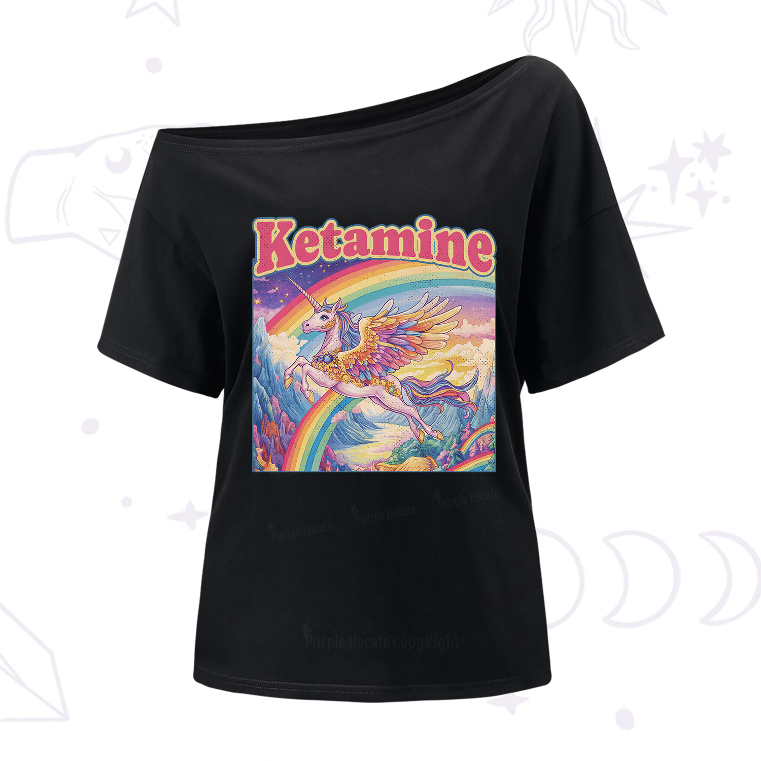 Purplehecate Ketamine Rainbow Unicorn One Shoulder T-Shirt