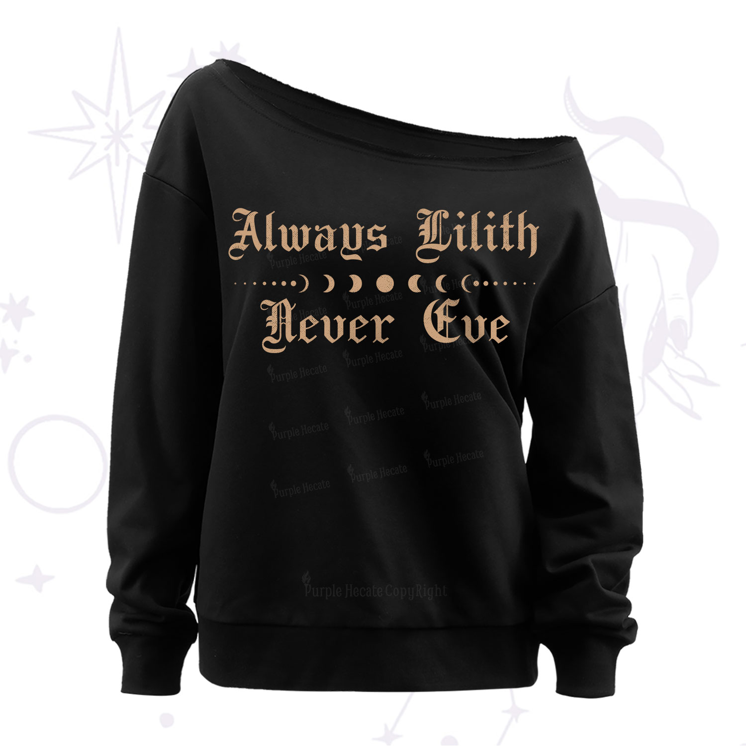 Purplehecate Always Lilith Never Eve Off The Shoulder Sweatshirt