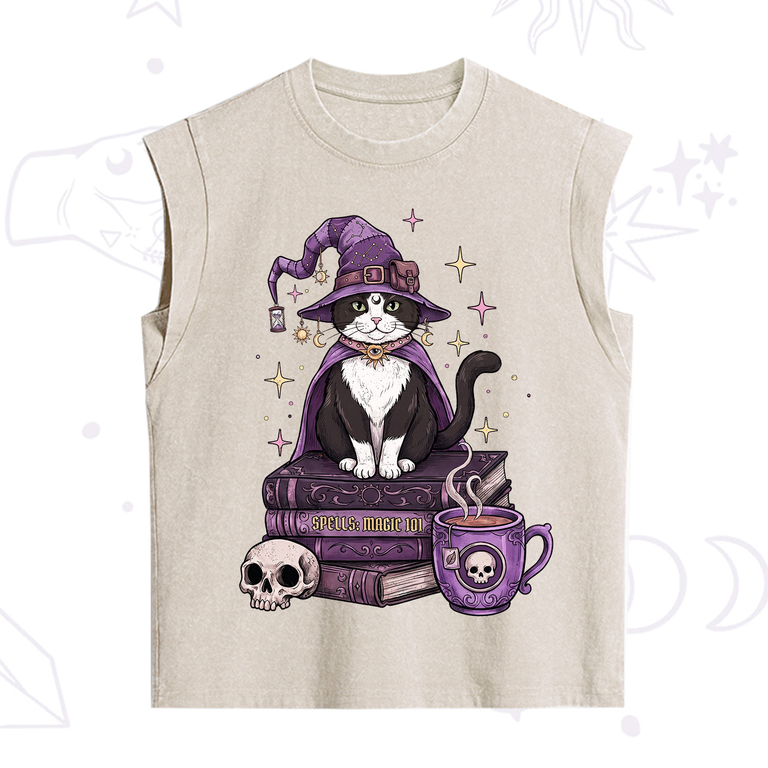 Purplehecate Witchy Cat Spell Books Vintage Washed Tank