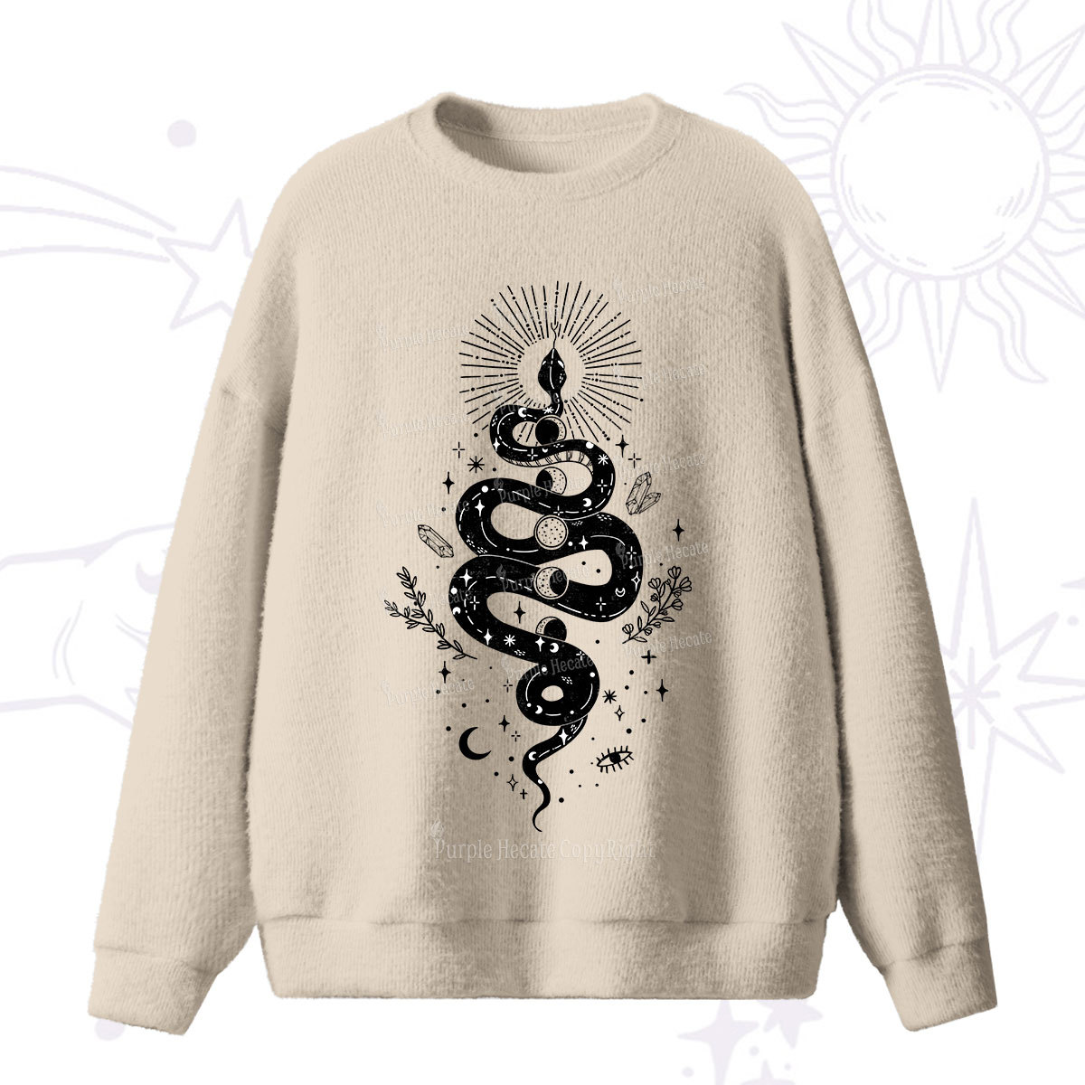 Purplehecate Mystical Moon Phases Snake Fuzzy Ugly Sweater